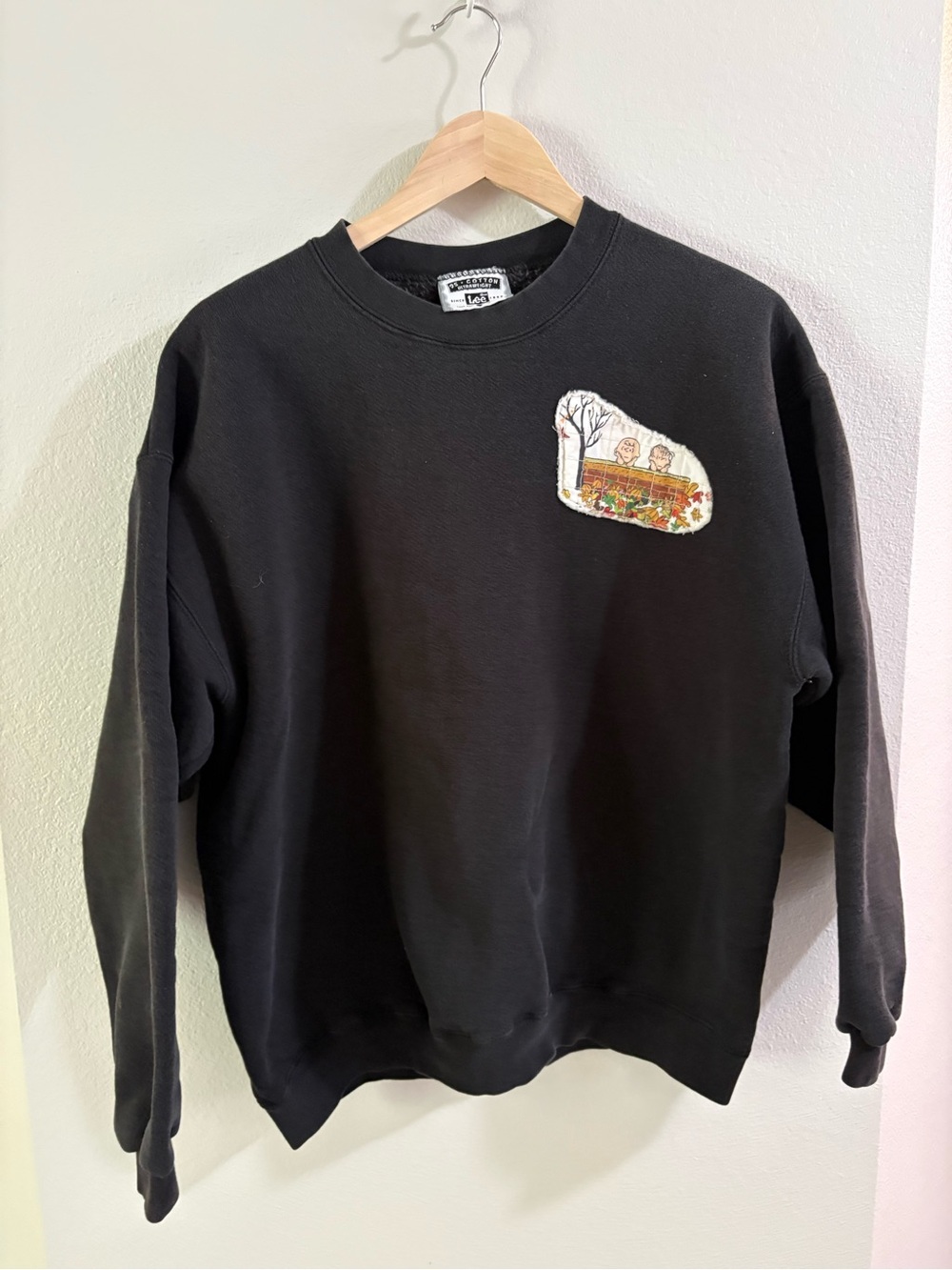 Peanuts Fall Great Pumpkin Patchwork Black Crewneck Sweatshirt Large